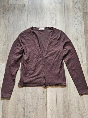 Aritzia Babaton Womens Size Large Chocolate Brown V Neck Cardigan Sweater Knit L